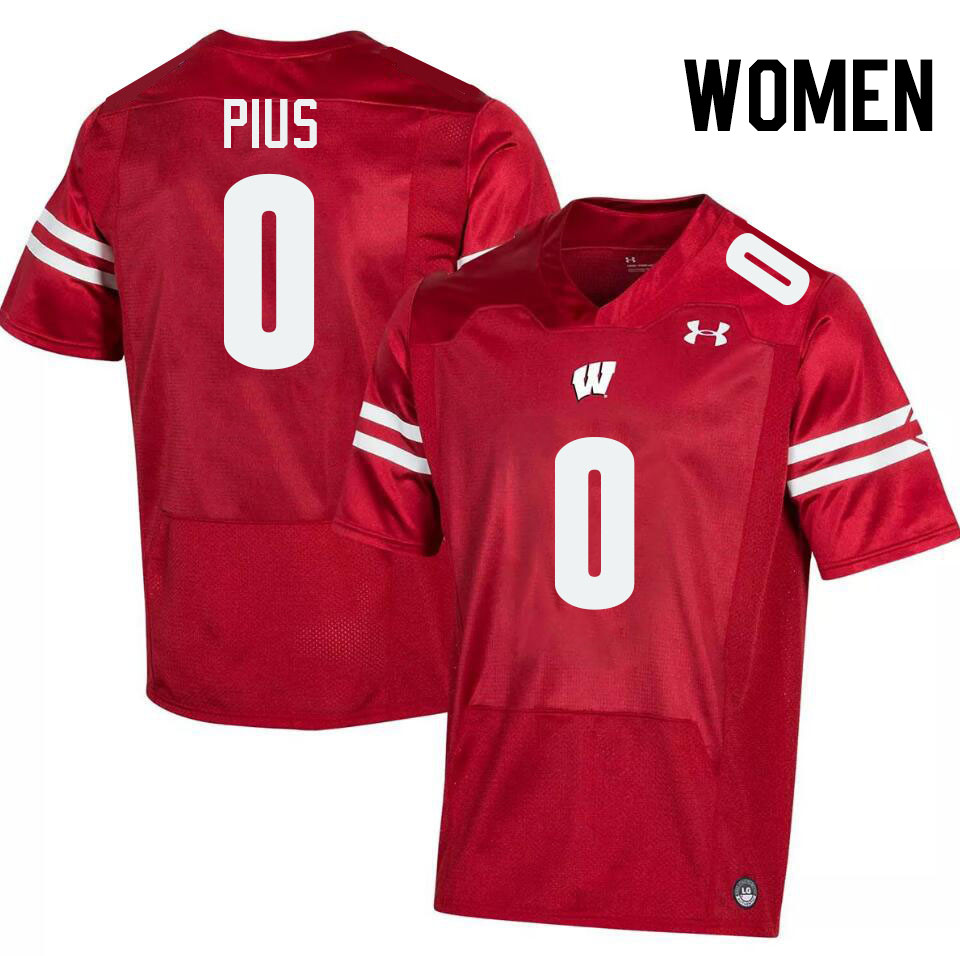 Women #0 John Pius Wisconsin Badgers College Football Jerseys Stitched-Red